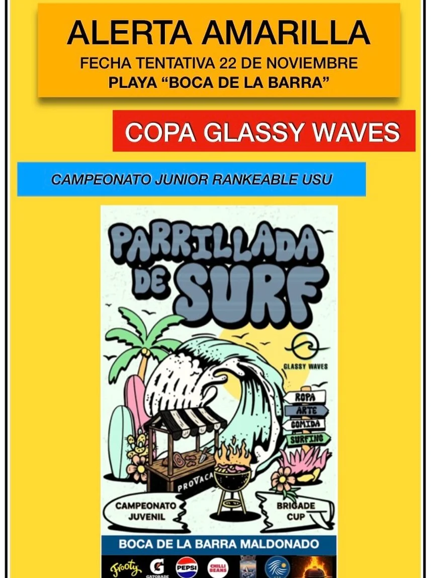 ALERTA AMARILLA GLASSY WAVES 
Inscripciones a&uacute;n no disponibles, semana que viene estar&aacute;n abiertas 

@Cerrajer&iacute;a.bancoff
@elnidouy
@coronauruguay
@Lalindabakery
@Calentitas.uy
@Lobosclubpde
@FishMarket.uy
@marleycoffee.uruguay
@co