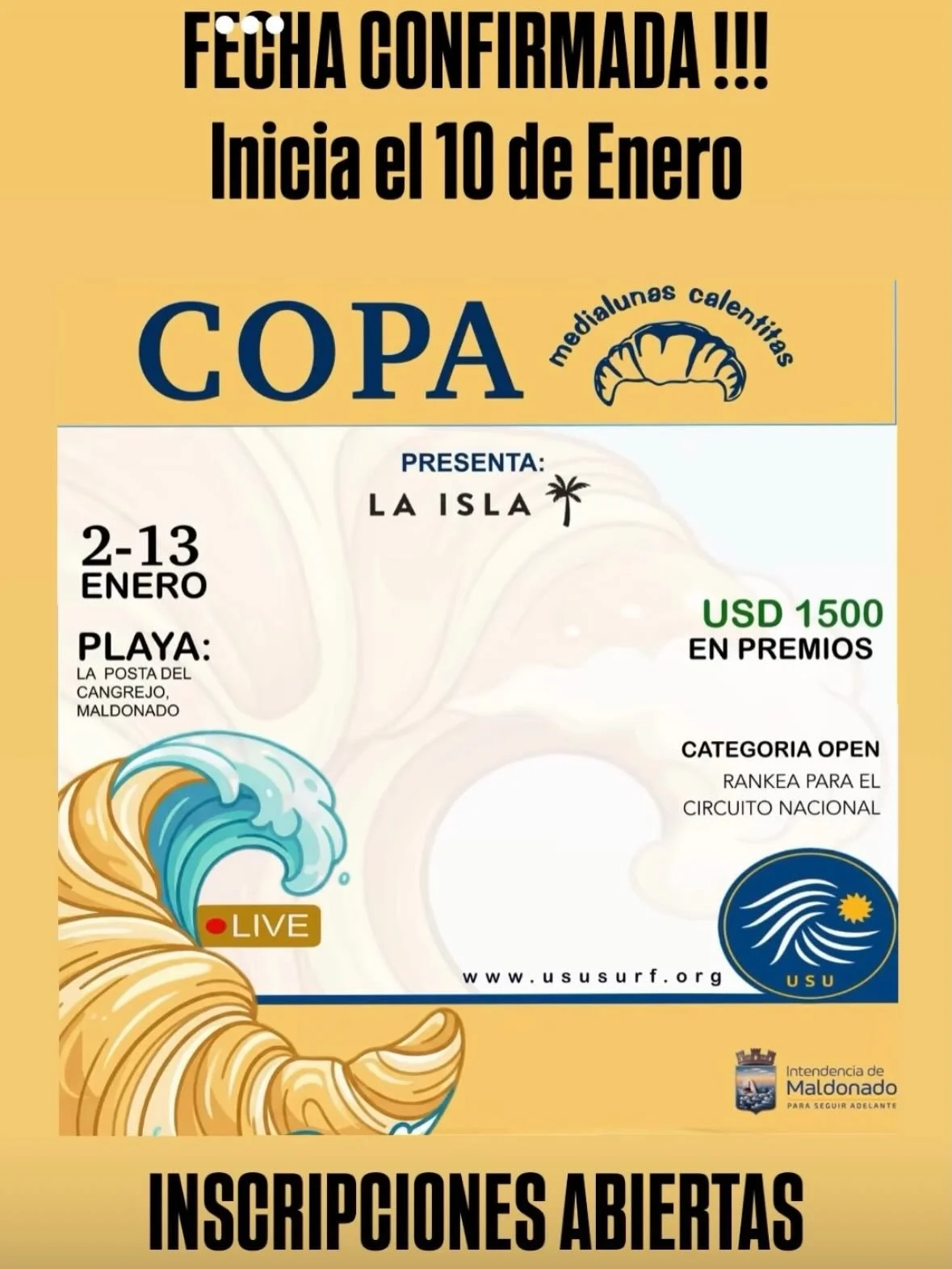 FECHA CONFIRMADA !!!

La primera etapa Citcuito USU 2926, LA COPA ML CALENTITAS INICIA EL 10 DE ENERO 2026

DURANTE 5 D&Iacute;AS EL TOP 25 RANKING USU TIENE PRIORIDAD PARA INSCRIBIRSE. 

Pasados los 5 d&iacute;as se abre al p&uacute;blico general 

