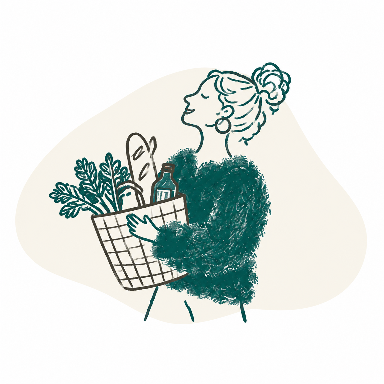 Illustration of a woman holding groceries