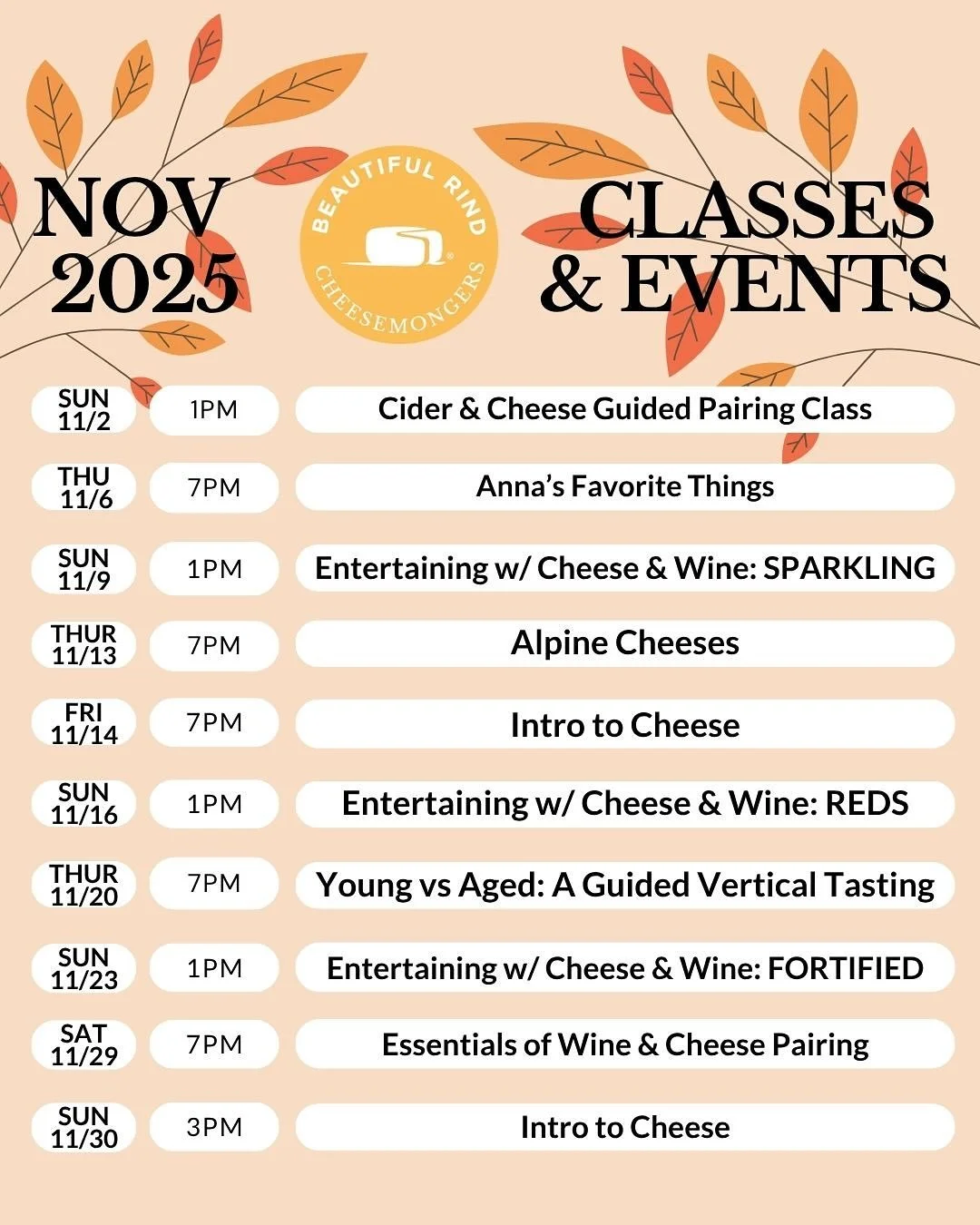 🍂 It’s finally feeling like Fall in Chicago, and our November classes are here! The Holiday Season is quickly approaching and we can’t wait to share some of our favorite entertaining tips, fall flavors, and wine recommendations all month