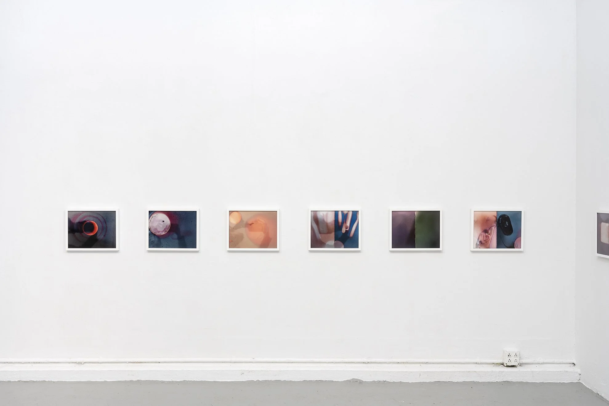 Circle, split, sun, cloud, smoking moon, framed inkjet prints, 11x14 inches, Bard College Exhibition Center, 2025. Photo by Estefanía Landesmann