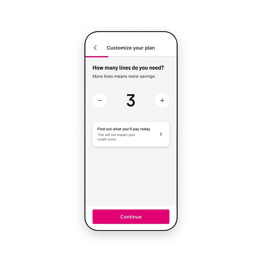 Animation of experience UI where the user is selecting a phone plan