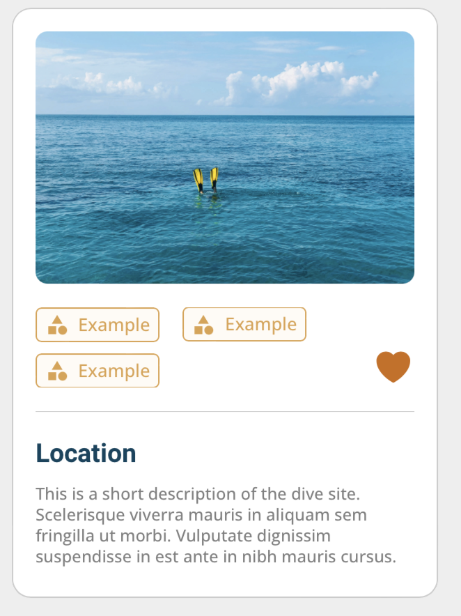 Dive site information is organized into editable categories, each linked to individual dive cards. Users can click on these cards to access more detailed pages dedicated to specific dive sites.
