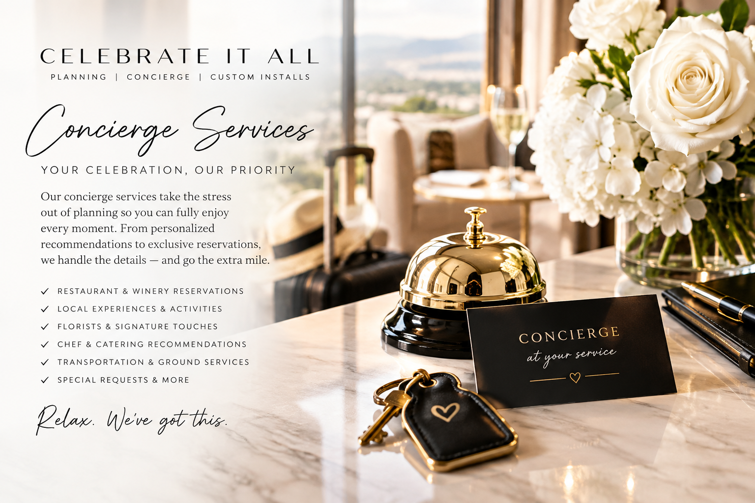 Luxury concierge services for celebrations in Fredericksburg and San Antonio, Texas