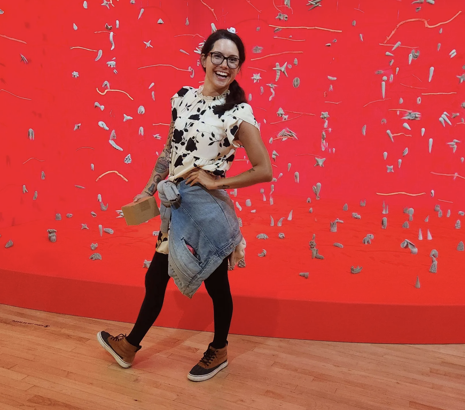 Jess in front of an art installation