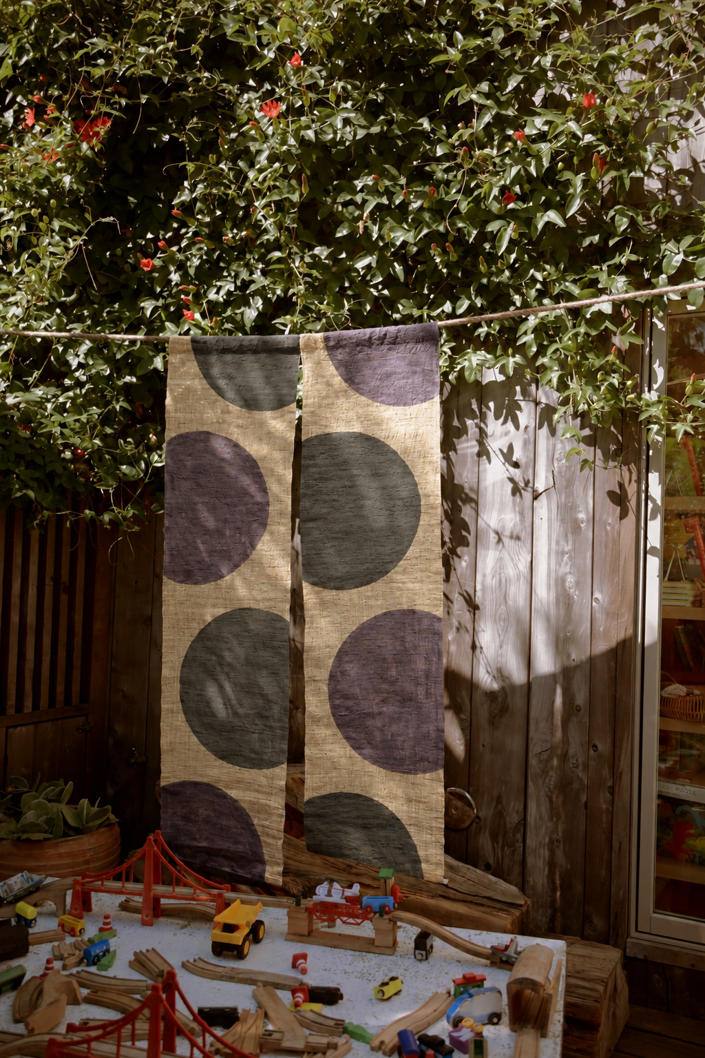 Lotus Moon Noren - Hand Woven Natural Ramie