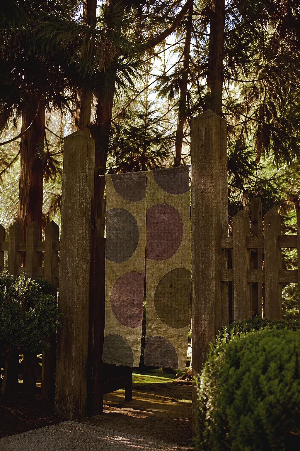 Botanical Dot Noren – Pagoda Flower-Dyed Ramie with Hand-Painted