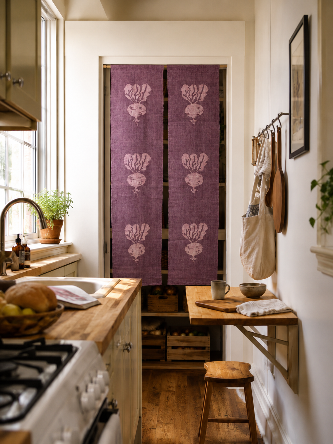 Beet Katazome Ramie Noren Curtain – Handmade Japanese Doorway Curtain