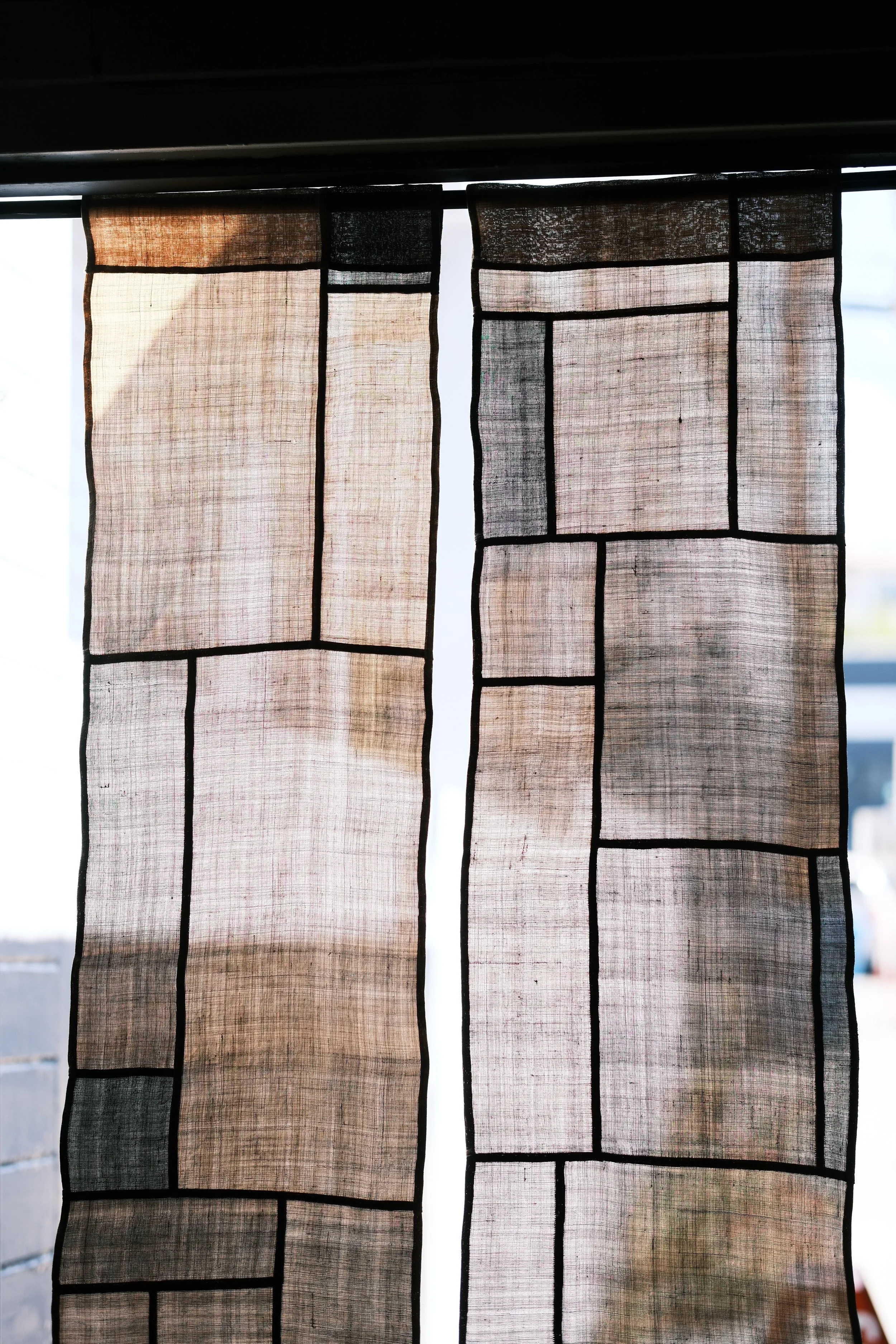 Patchwork Noren Curtain - Gallnut & Pu-erh Tea Plant-Dyed