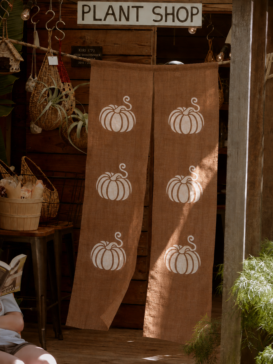 Pumpkin Katazome Ramie Noren Curtain