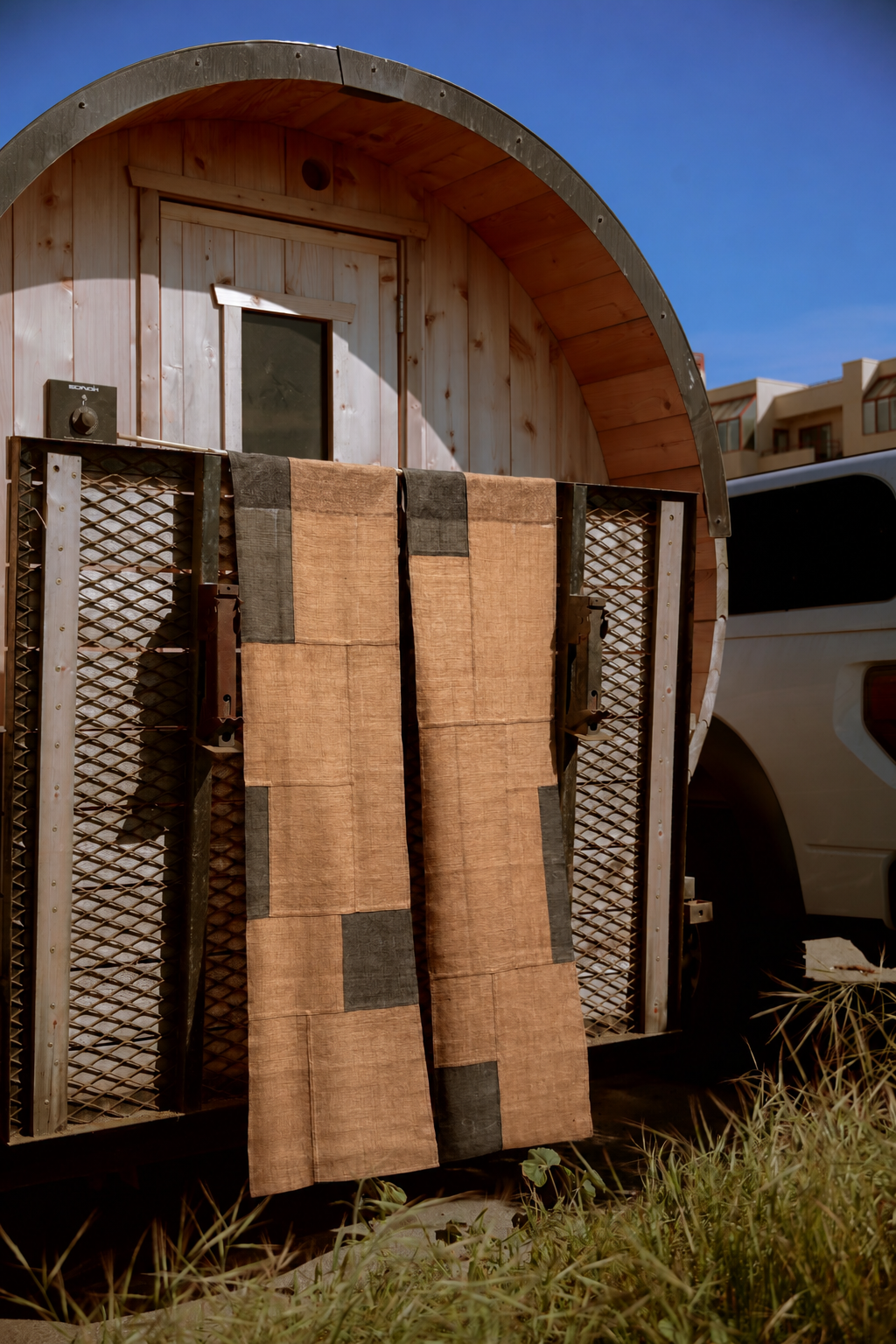 Patchwork Noren Curtain - Gallnut & Pu-erh Tea Plant-Dyed