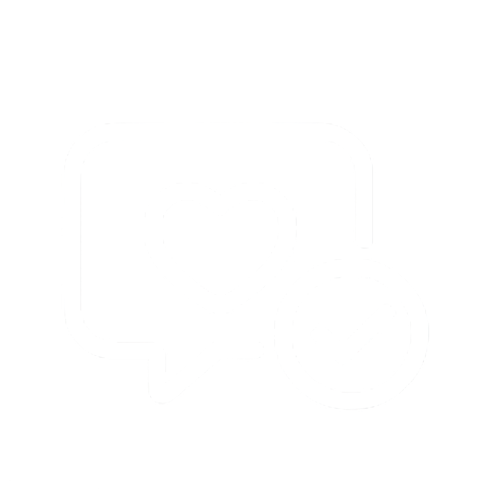 Icon with a speech bubble containing a heart and a checkmark.