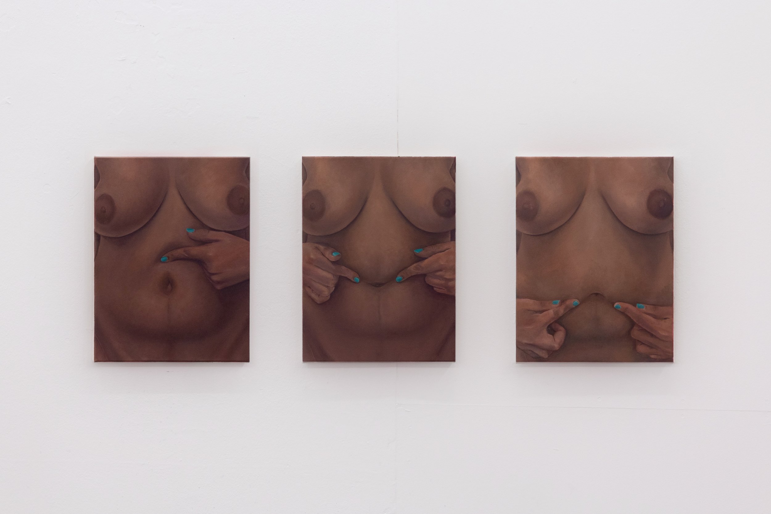 :o :) :(, Öl auf Leinwand, je 30 x 40 cm, 2024