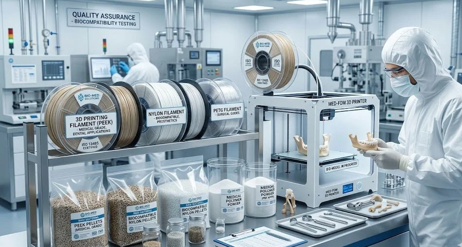 Medical grade materials, including 3d printing filaments, raw resins.