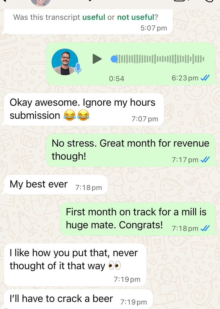 Client sharing their best ever revenue month, first month on track for a mill