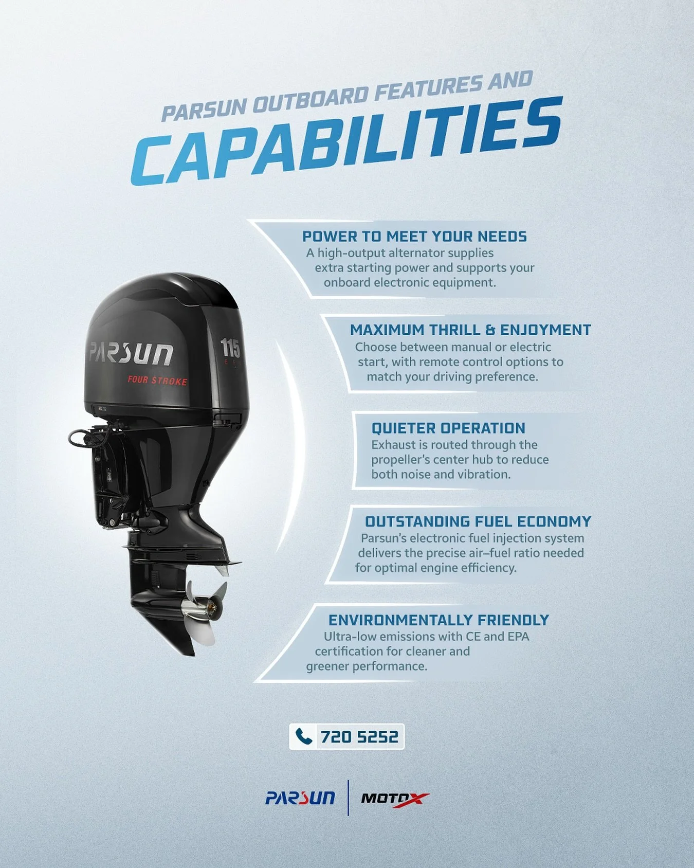 Top-Notch features &amp; capabilities of Parsun Outboard Engines! 🌊

The sea is calling &mdash; answer it with Parsun!
Available now!

For more info, call 📞 7205252
Or visit us at 🏢 MotoX Showroom, Hulhumale&rsquo; Phase 1

#Parsun #AdventureUnlea