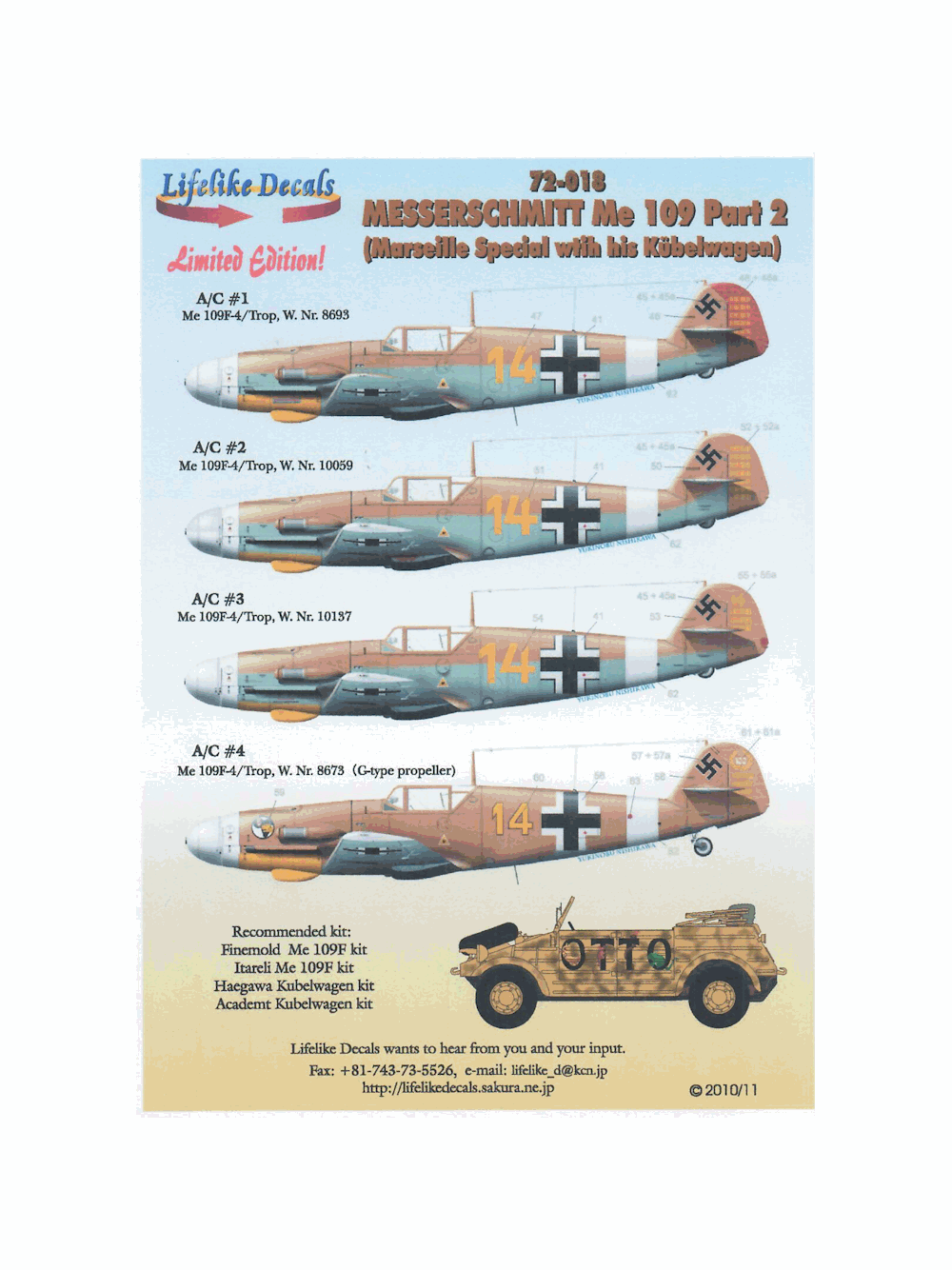 LLD72-018 1:72 Messerschmitt Me 109 Pt. 2