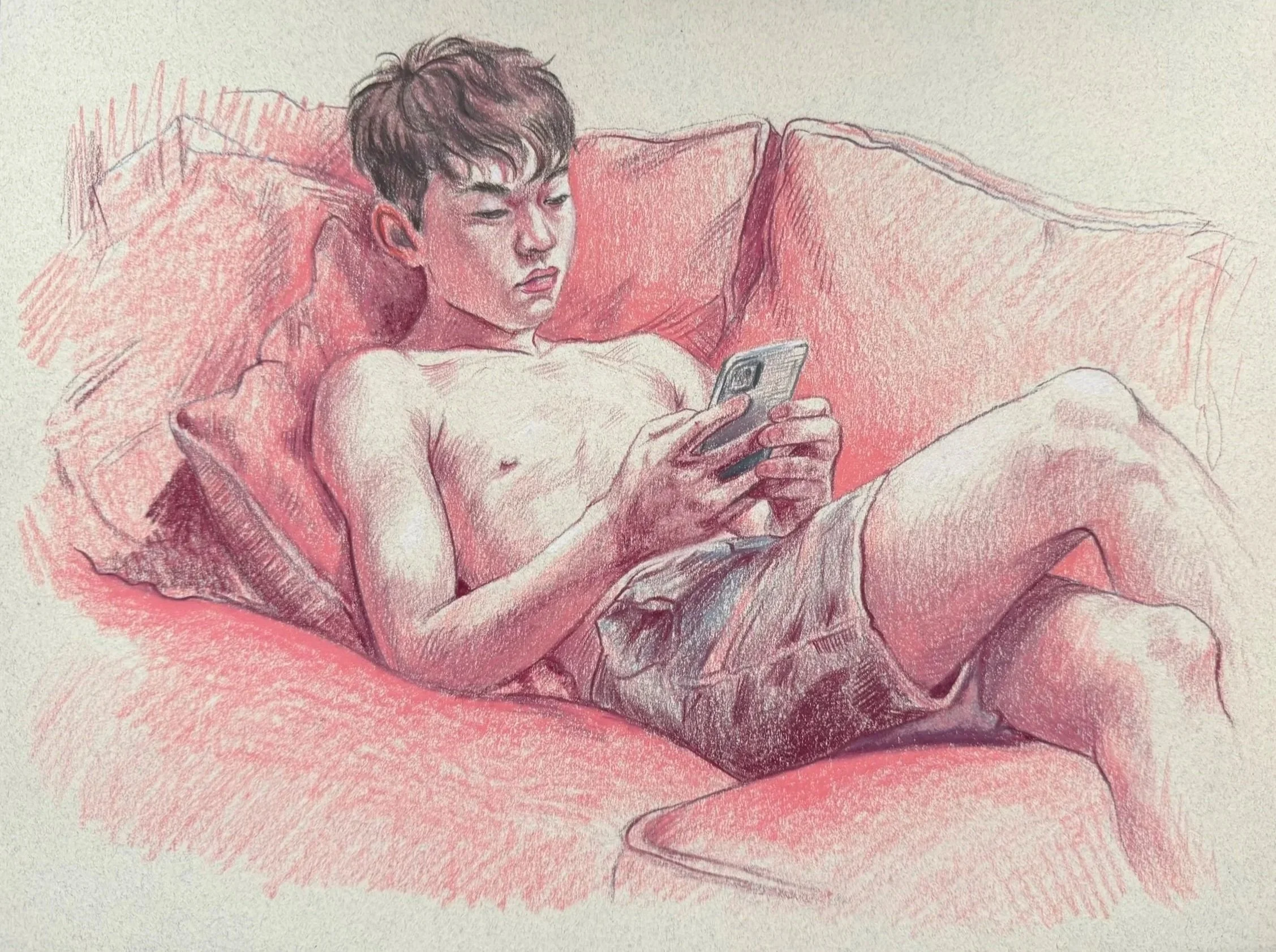"READING INTO IT" COLOR PENCIL ON PAPER, 9 X 12 INCHES, 2026