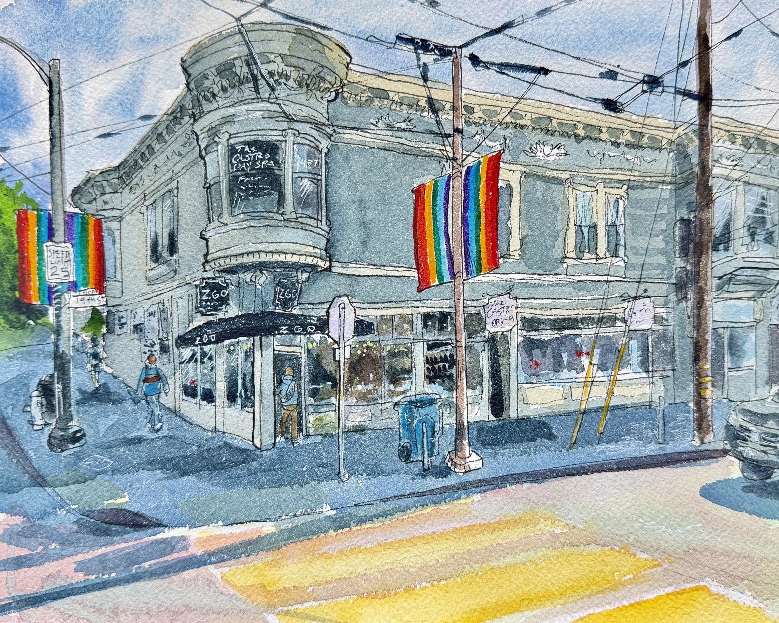 "ZGO (The Castro)" Watercolor on Paper, 8  x 10 inches, 2026