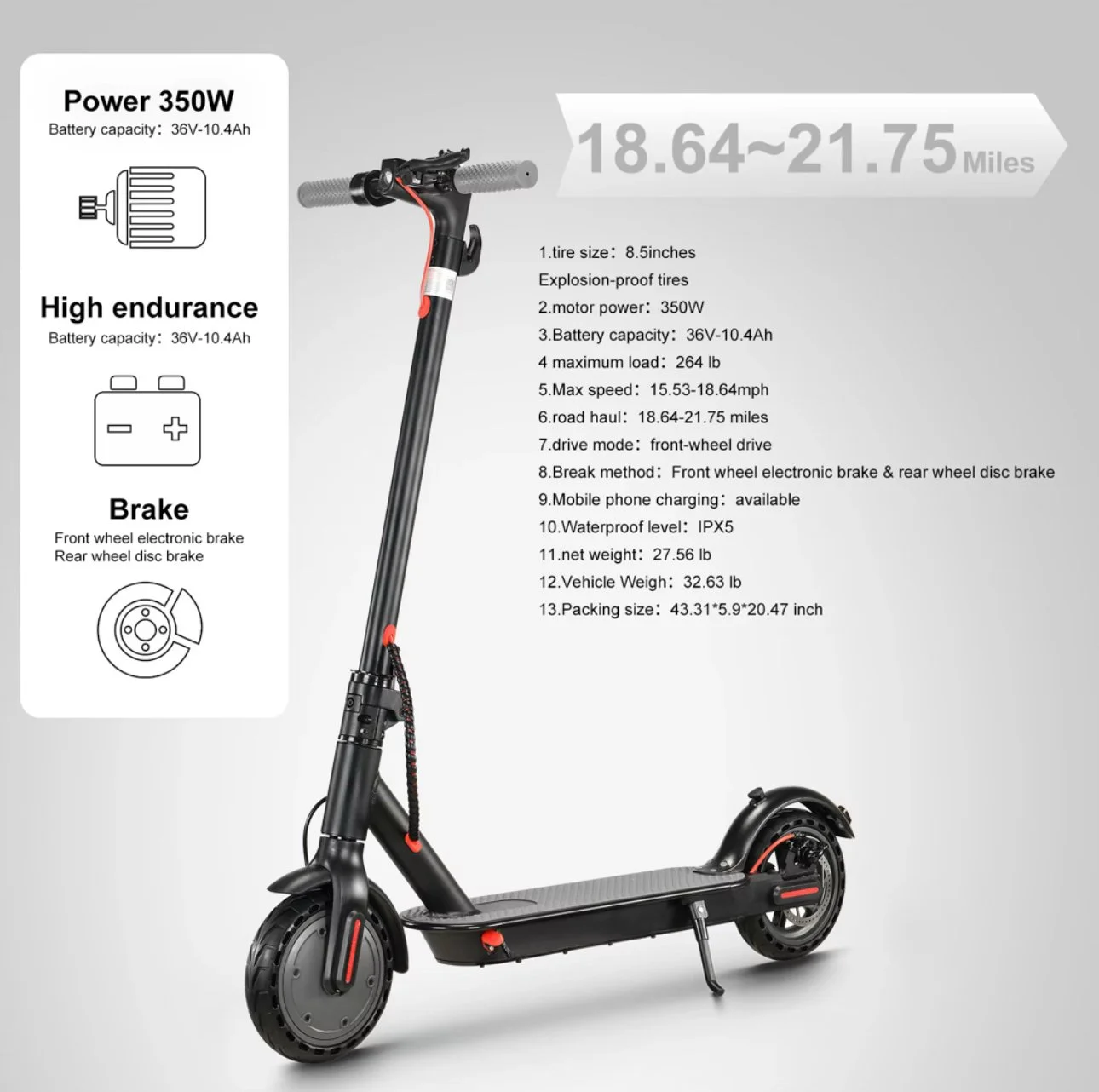 Rear view of J03 Pro E-Scooter highlighting rear disc brake and safety features