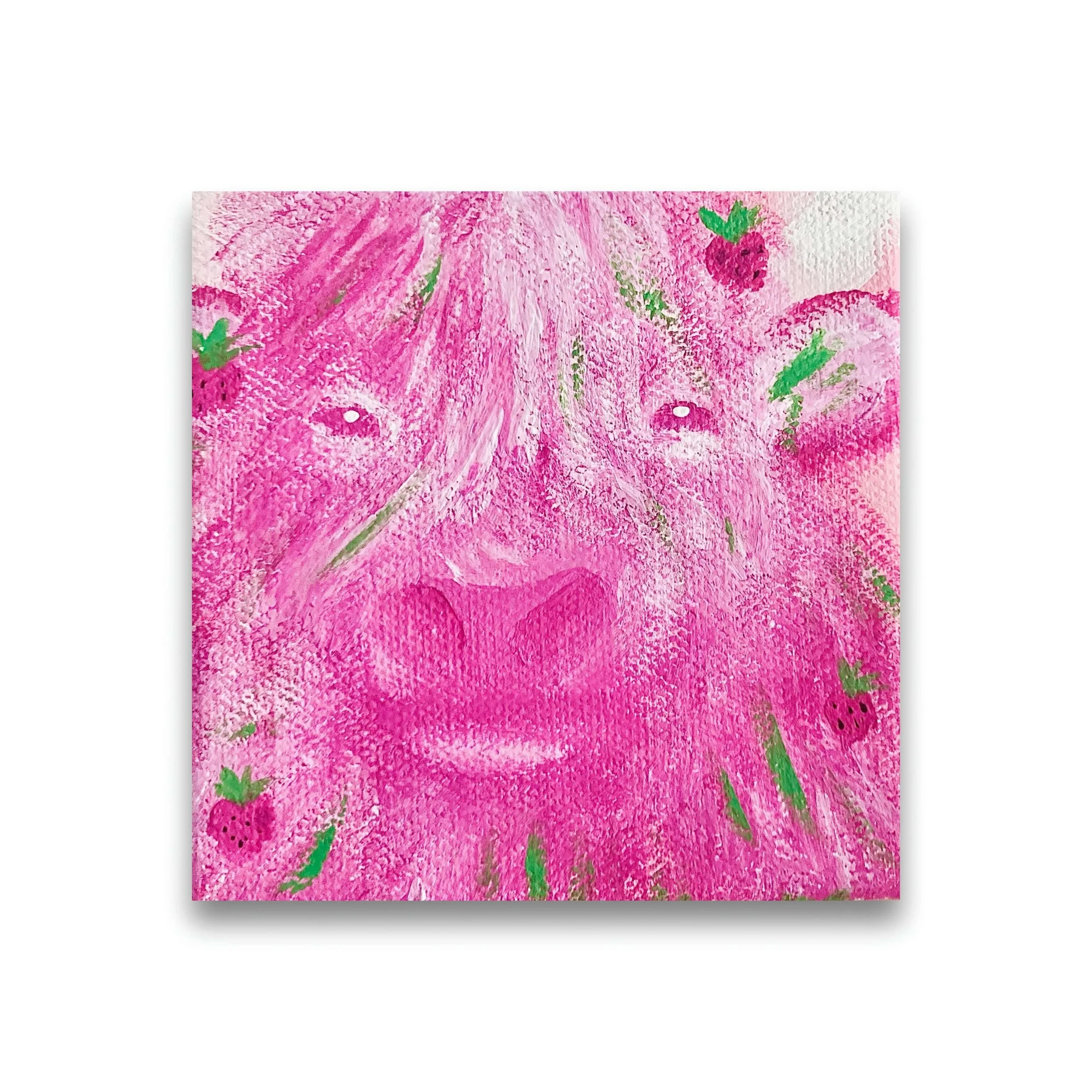 Pink cow painting with strawberries