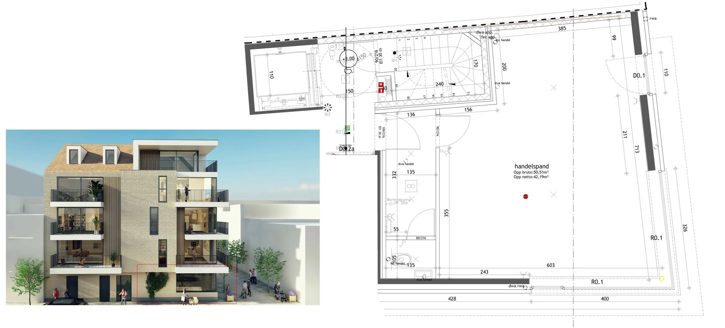 Plattegrond nieuwbouw handelspand X-Corner Oostende