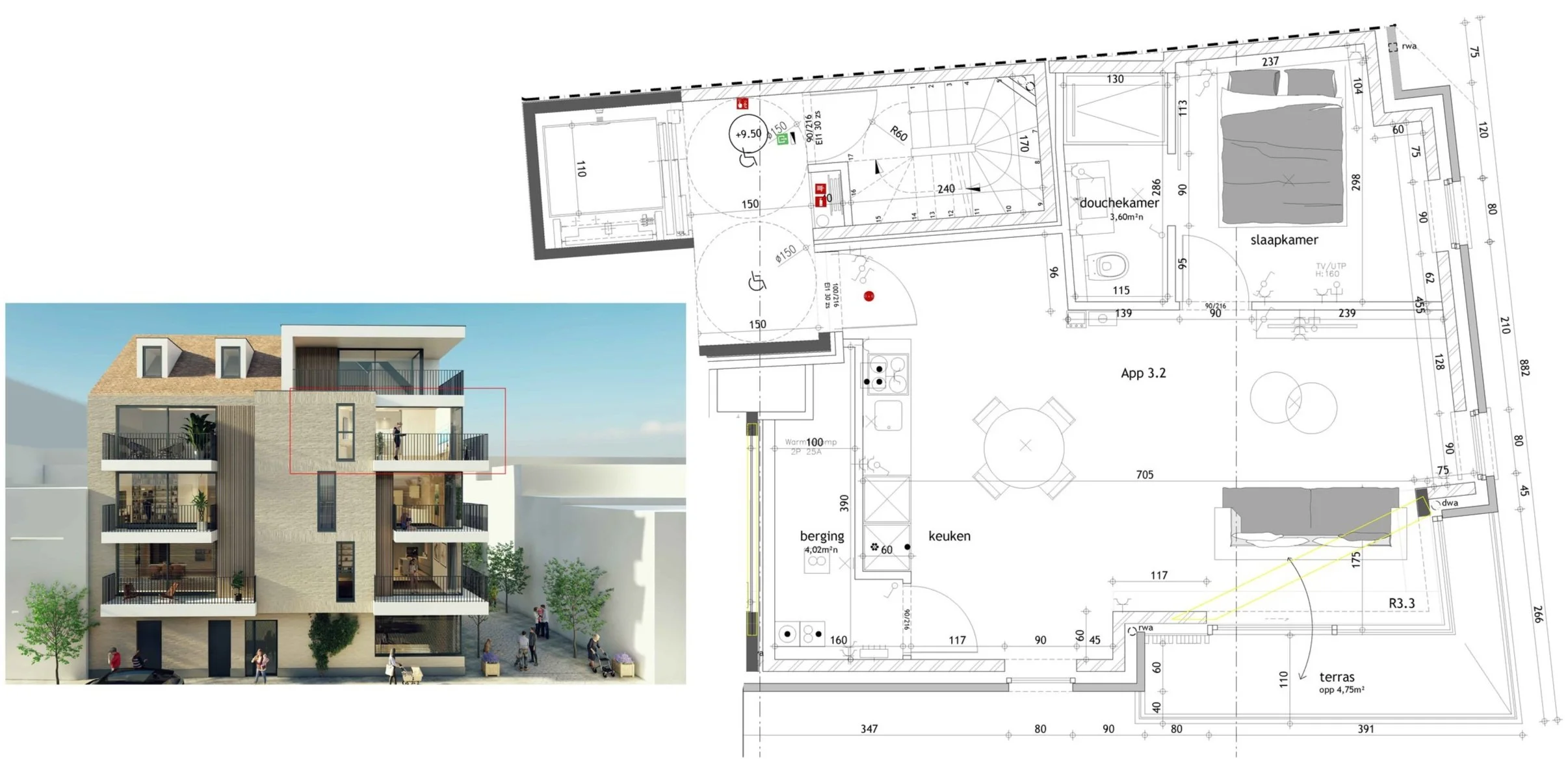 Plattegrond nieuwbouw appartement X-Corner Oostende