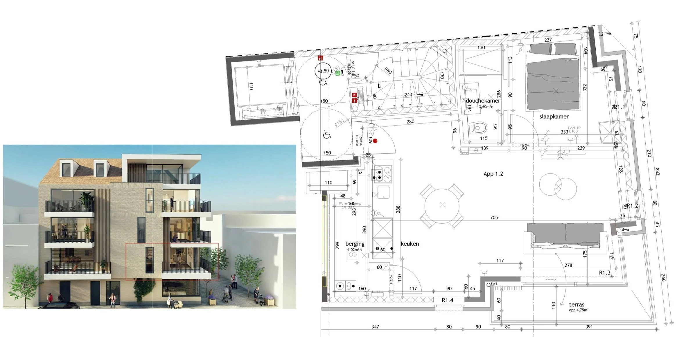 Plattegrond nieuwbouw appartement X-Corner Oostende