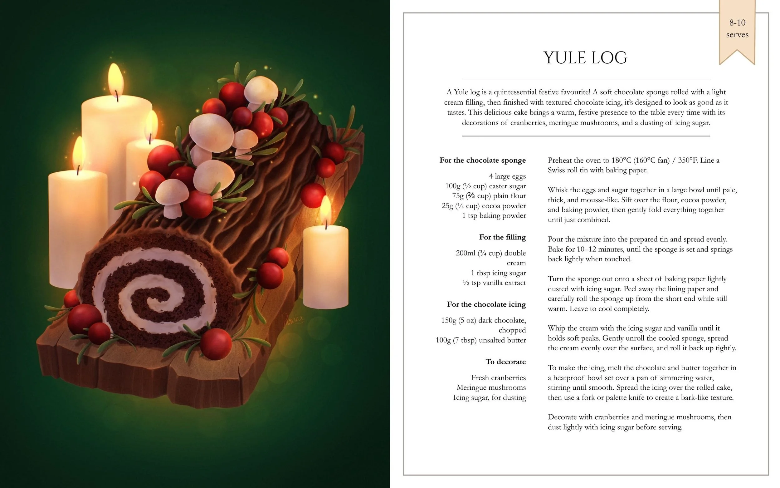 Yule Log (Cookbook concept spread)