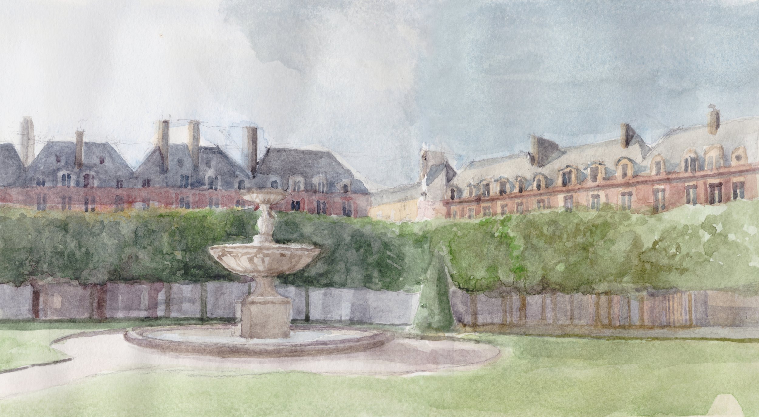 Place des Vosges - Paris, 2023
Aquarelle sur papier
18 x 39 cm