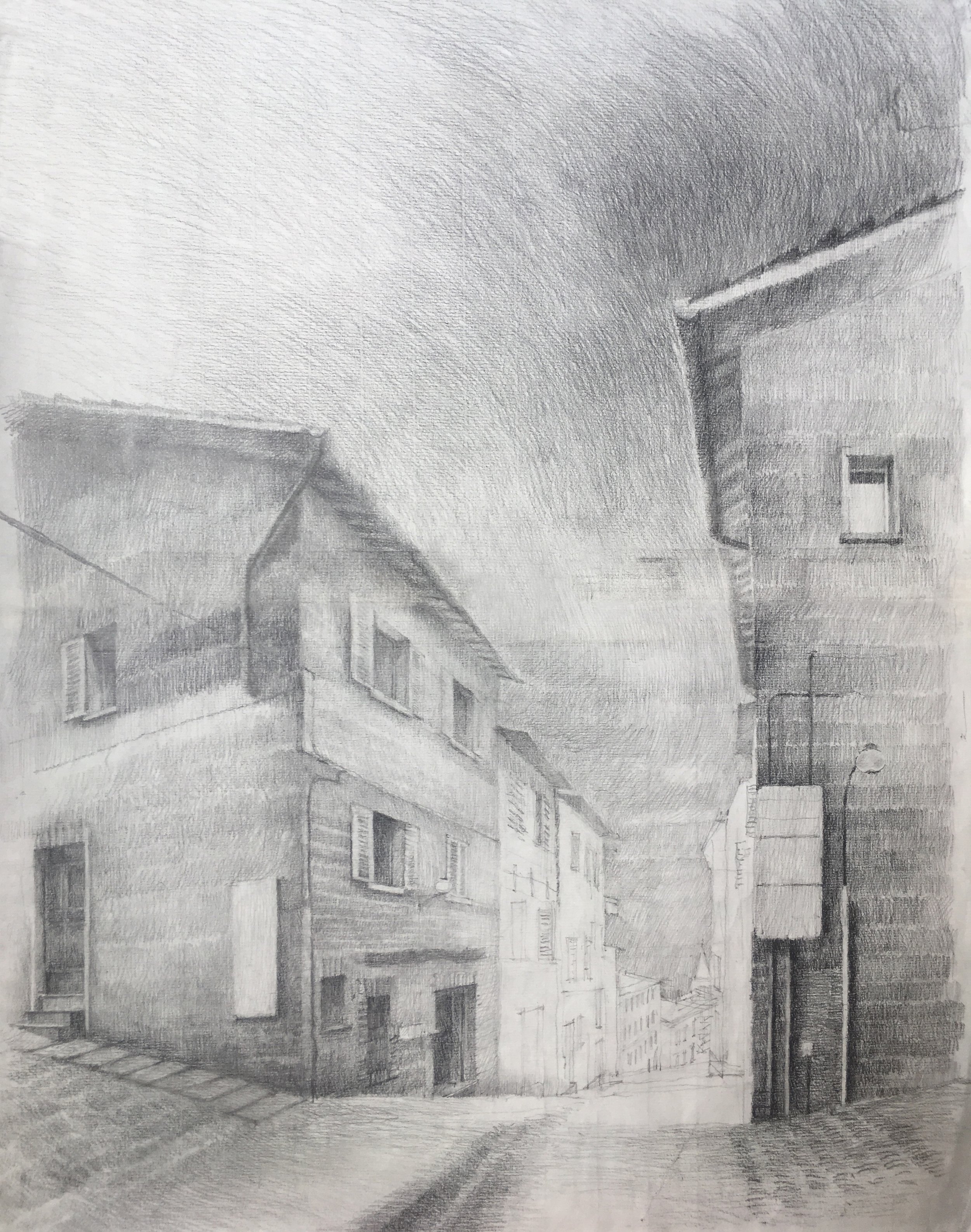 Via Raffaello - Urbino, 2015
Mine de plomb sur papier ingres
50 x 65 cm