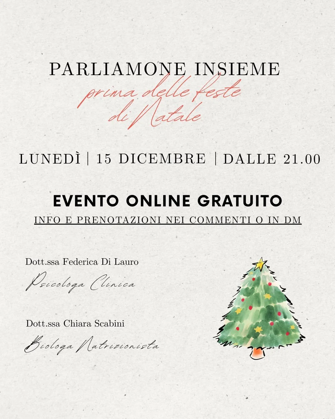 Dicembre porta luci, cene, commenti sul cibo, sul corpo&hellip; e spesso una pressione che pesa pi&ugrave; del panettone.
Per questo, insieme alla psicologa @aschemalibero , abbiamo deciso di prenderci un&rsquo;ora tranquilla per parlarne con voi.

U
