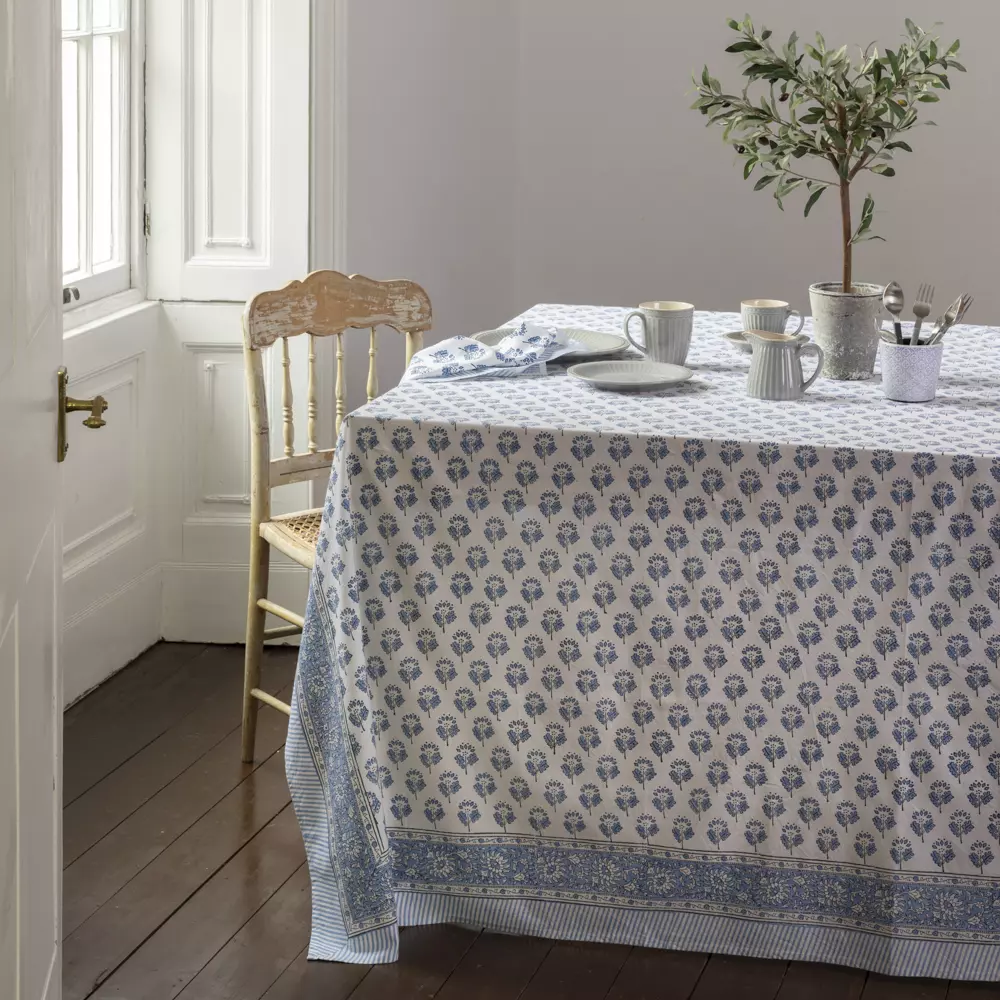 Periwinkle Blue Hand Block Print Tablecloth — Jackson Interiors