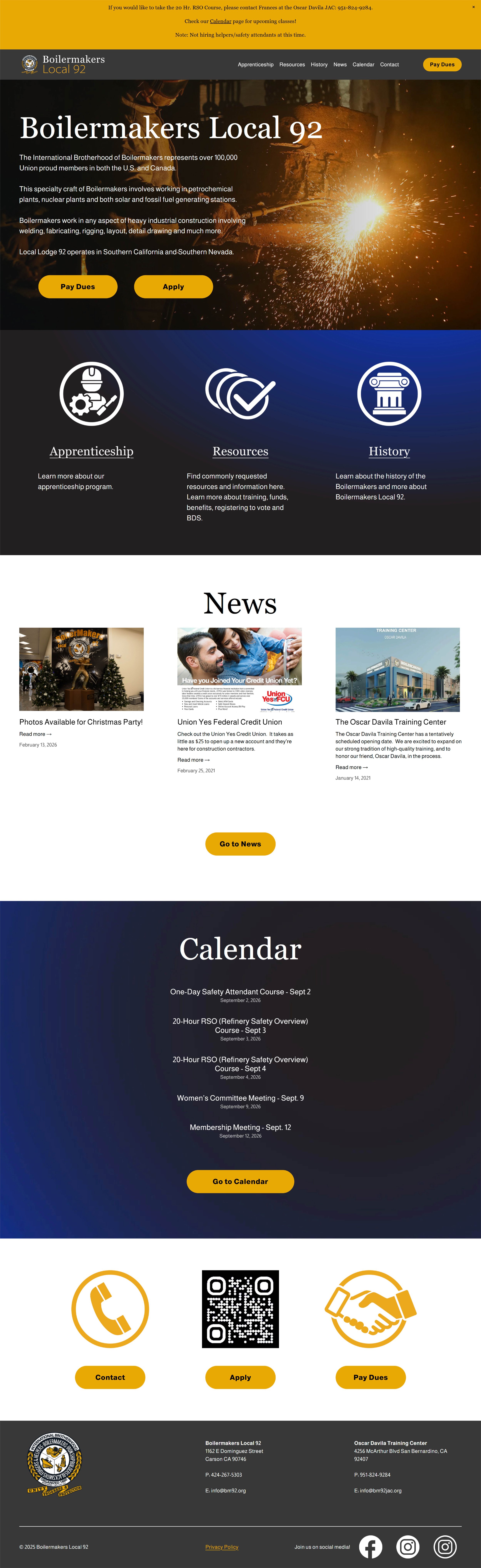 Boilermakers 92 Local Website Screengrab of Homepage