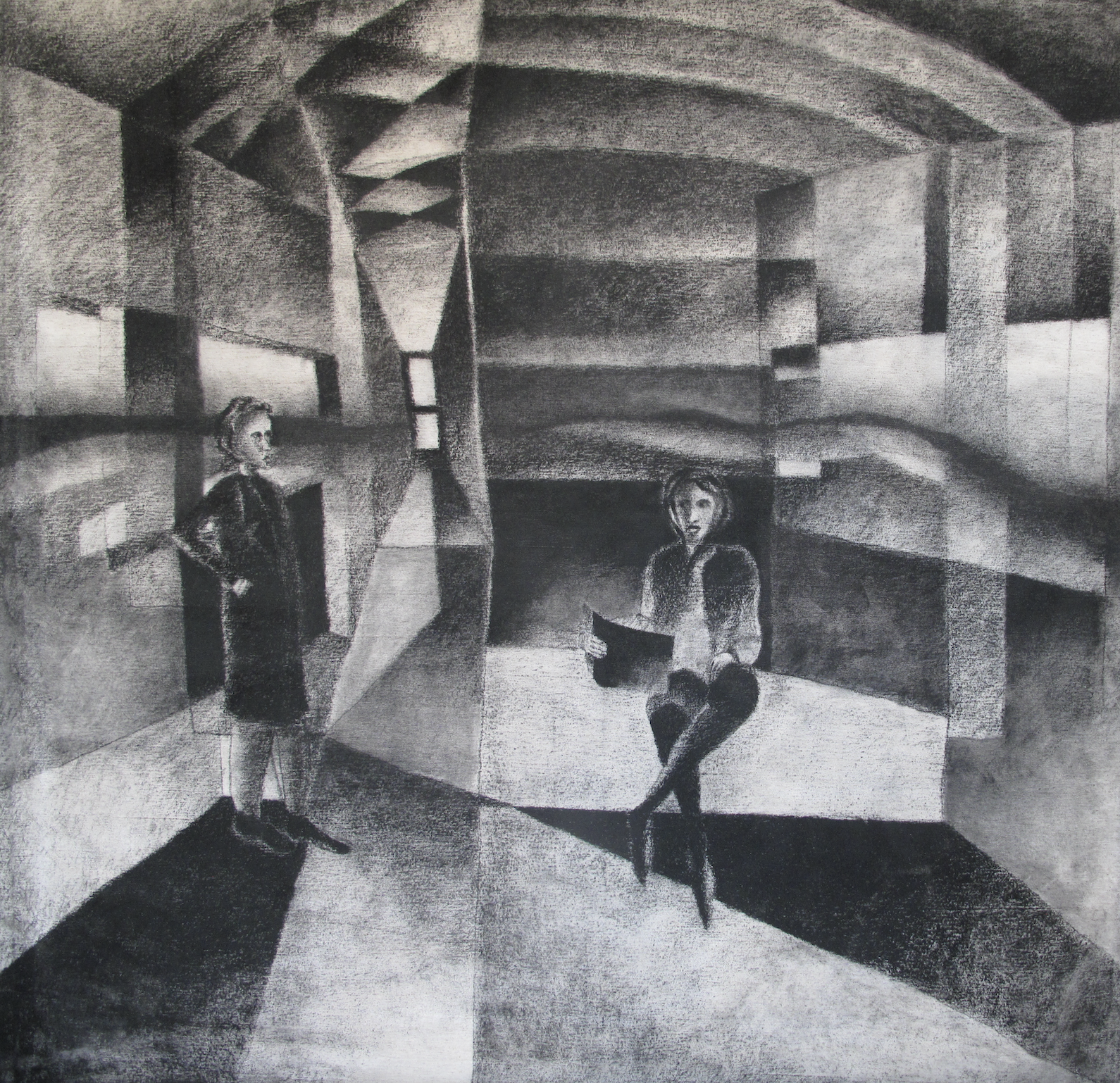 bienal de Almada 2022, carvão sobre tela, 100x100cm, 2022