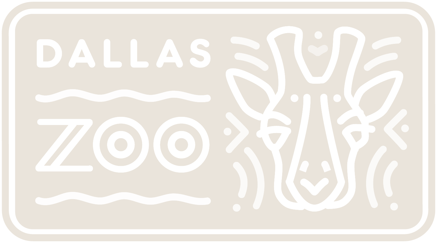 Sign for Dallas Zoo featuring bold text and a line drawing of a giraffe's face.