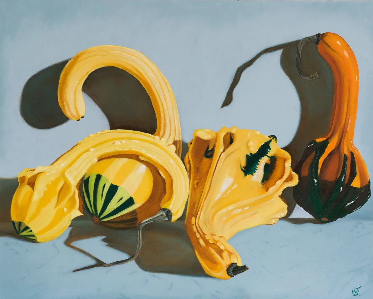 Gourds in yellow and blue