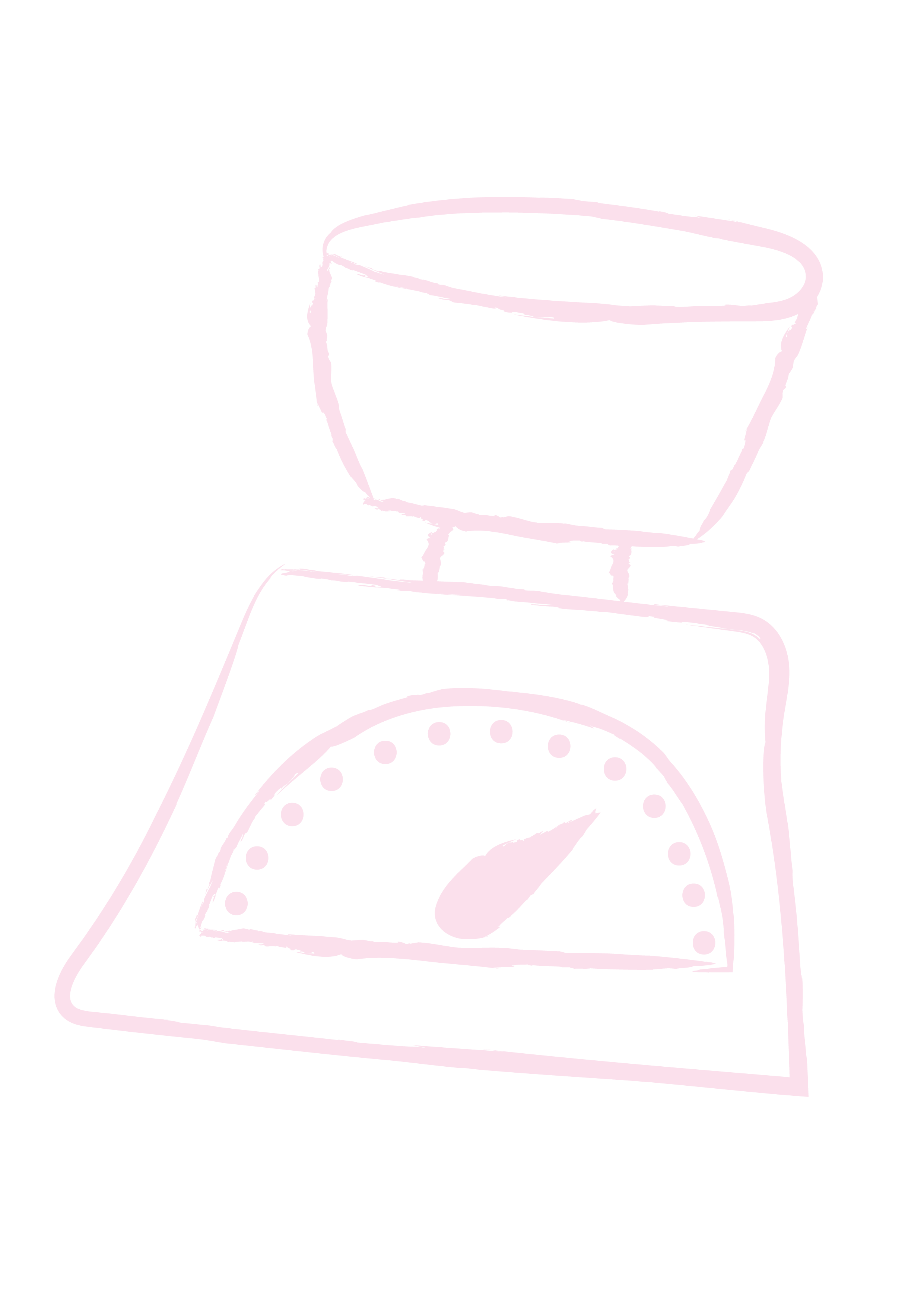 Simple outline drawing of a traditional kitchen scale with a bowl on top, in light pink against a black background.