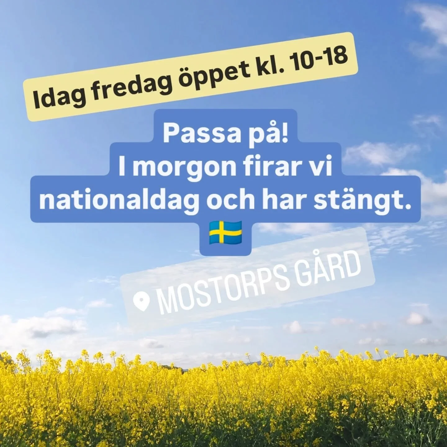 V&auml;lkomna till oss i dag! &Ouml;ppet kl 10 -18.

Passa p&aring; att k&ouml;pa hem n&aring;got gott f&ouml;r att fira Sveriges nationaldag f&ouml;r imorgon har vi st&auml;ngt.🇸🇪🌞

#g&aring;rdsbutik #n&auml;rproducerat #n&ouml;tk&ouml;tt