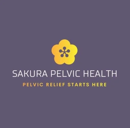 Logo for Sakura Pelvic Health with a yellow flower and the text 'Pelvic Relief Starts Here'.