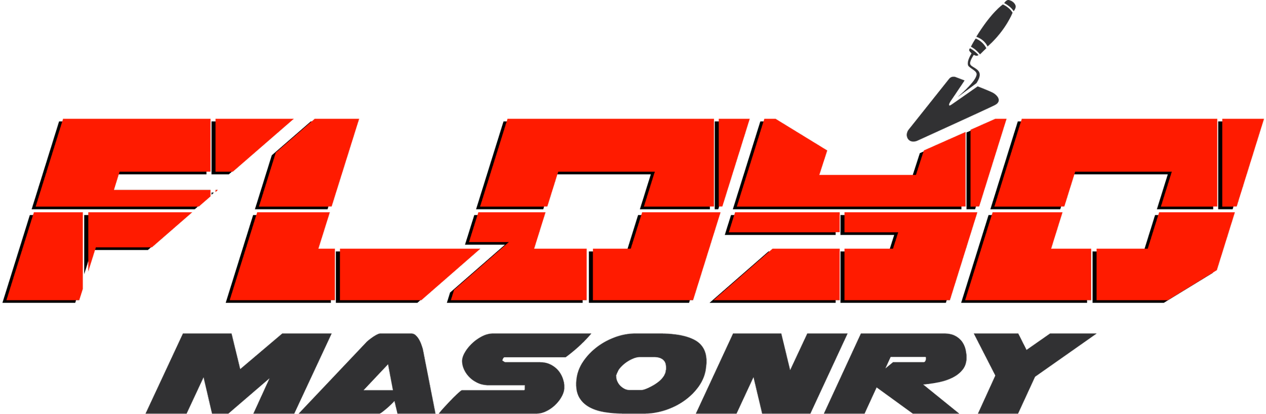 Logo of Flash Masonry with red and black text and graphic of a trowel applying mortar.