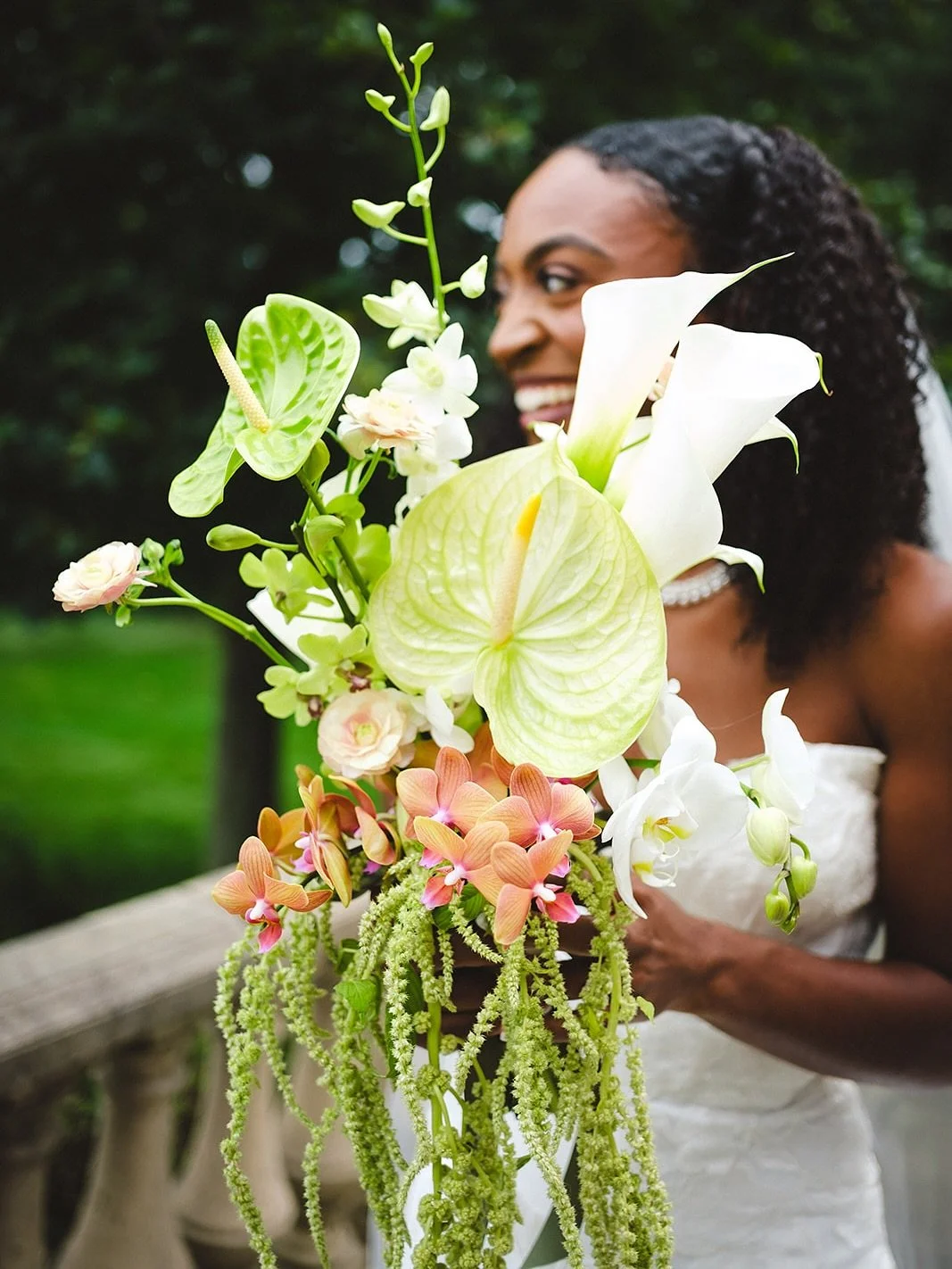 Will forever be obsessed with @princess.trenee &amp; this bridal bouquet!! Just a statement piece of modern floral elegance!! 

Extase anthuriums, a multitude of orchids, calla lilies, butterfly ranunculus, and dancing amaranthus - all of my all time