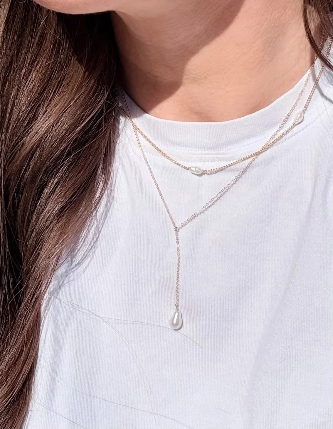 Dainty Chain Pearl Drop Necklace