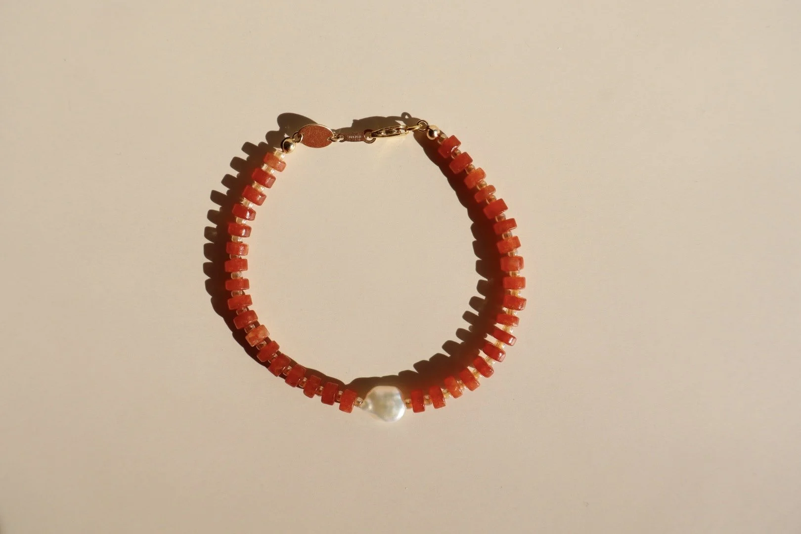 Orange Jade Beaded Bracelet