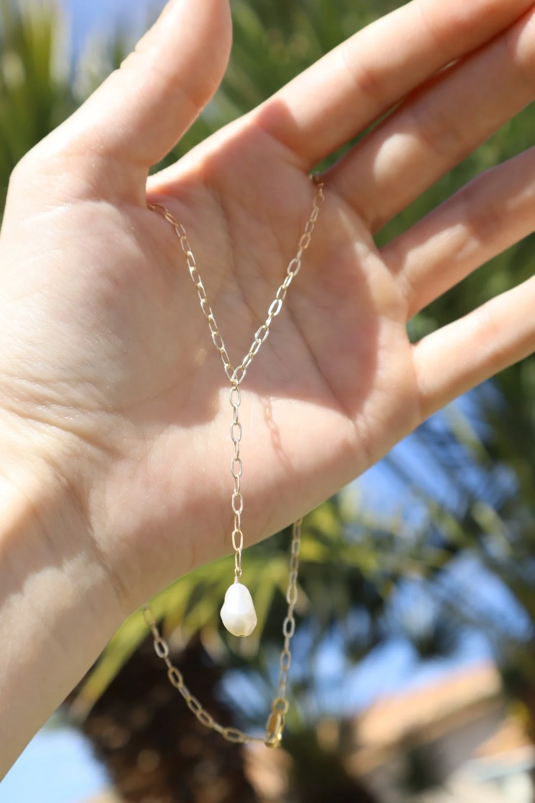 Dainty Paperclip Pearl Drop Necklace