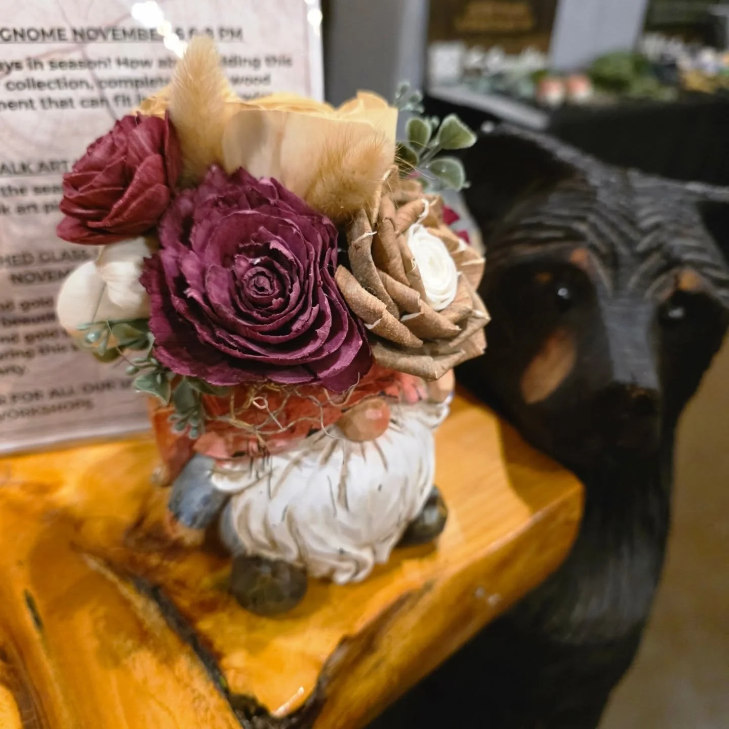 We had our wood flower gnome class tonight at @losttrailwinery and it felt like hanging out with family and friends. All participants were returning folks 💜 Thank you so much for coming out again to craft with me. Everyone made such beautiful arrang