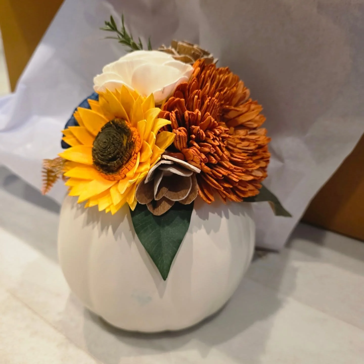 Wood Flower Pumpkin Bouquets for sale! We have 8 available, each pictured. Share a screenshot of your fav in a message to claim!

$40 each. Shipping available or pickup at Uniquely Handmade For You at 136 Main St in Wadsworth.