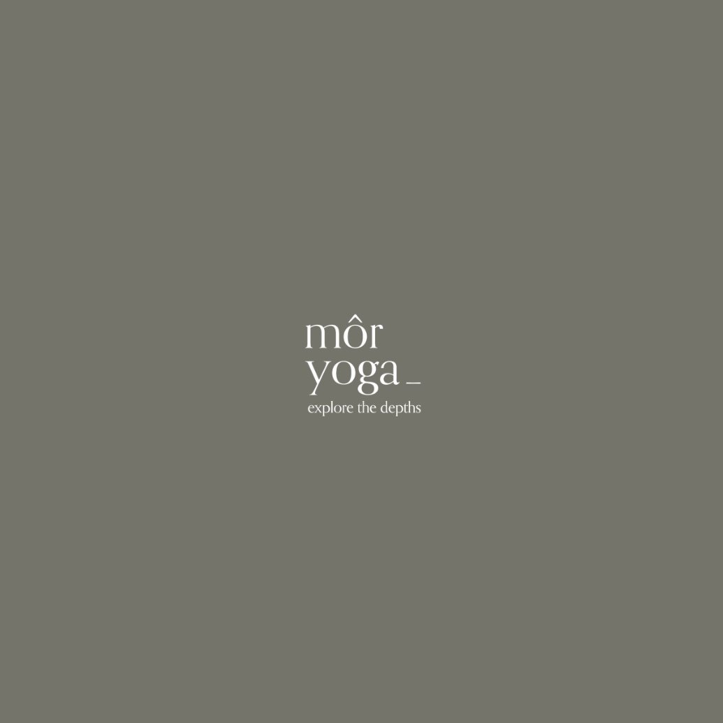 Gray background with text: Mor Yoga, explore the depths.