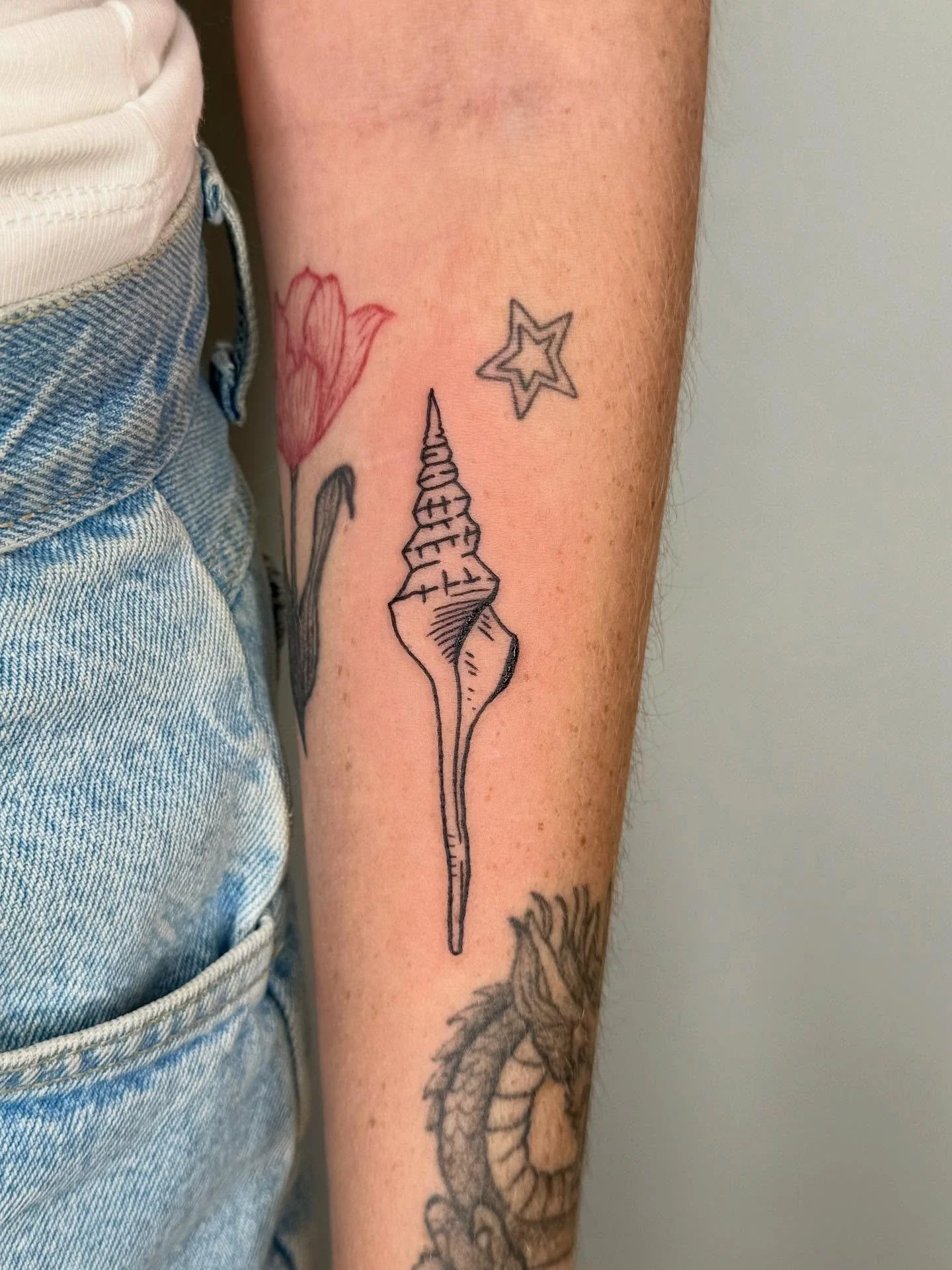 Don&rsquo;t tell anyone but I heard that sally was out selling sea shells&hellip; and she was by the sea shore&hellip;.
.
.
.
.
#losangelestattoo #losangelestattooartist #latattoo #latattooartist #sandiegotattooartist #sandiegotattoo #seashelltattoo 