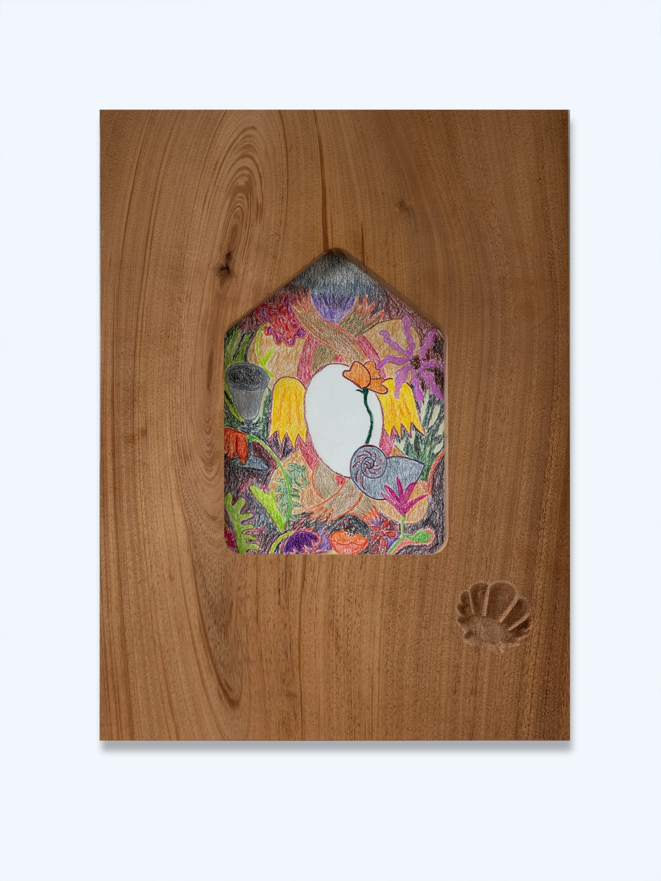 Spring Blooms, 2026, colored pencil on Stonehenge paper with maple, artist-made frame, 16h x 12w inches